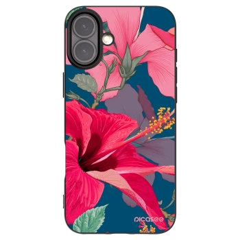 Picasee Μαύρη θήκη σιλικόνης για Apple iPhone 16 Plus - Hibiscus