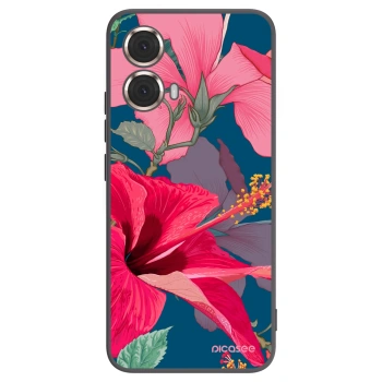 Picasee Μαύρη θήκη σιλικόνης για Motorola Moto G85 - Hibiscus