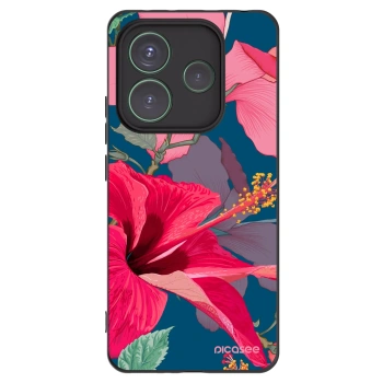 Picasee Μαύρη θήκη σιλικόνης για Xiaomi Redmi Note 14 5G - Hibiscus