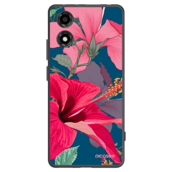 Picasee Μαύρη θήκη σιλικόνης για Motorola Moto E14 - Hibiscus