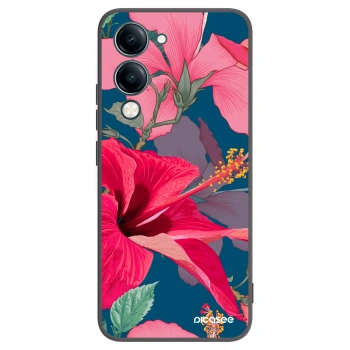 Picasee Μαύρη θήκη σιλικόνης για Vivo Y29s 5G - Hibiscus