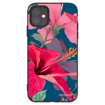 Picasee Μαύρη θήκη σιλικόνης για Apple iPhone 11 - Hibiscus