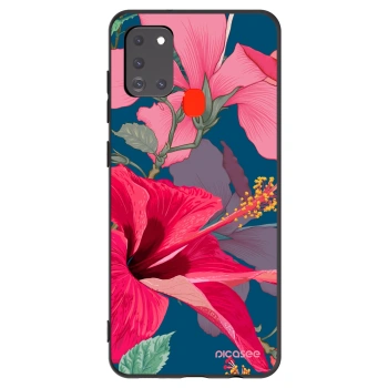 Picasee Μαύρη θήκη σιλικόνης για Samsung Galaxy A21s - Hibiscus