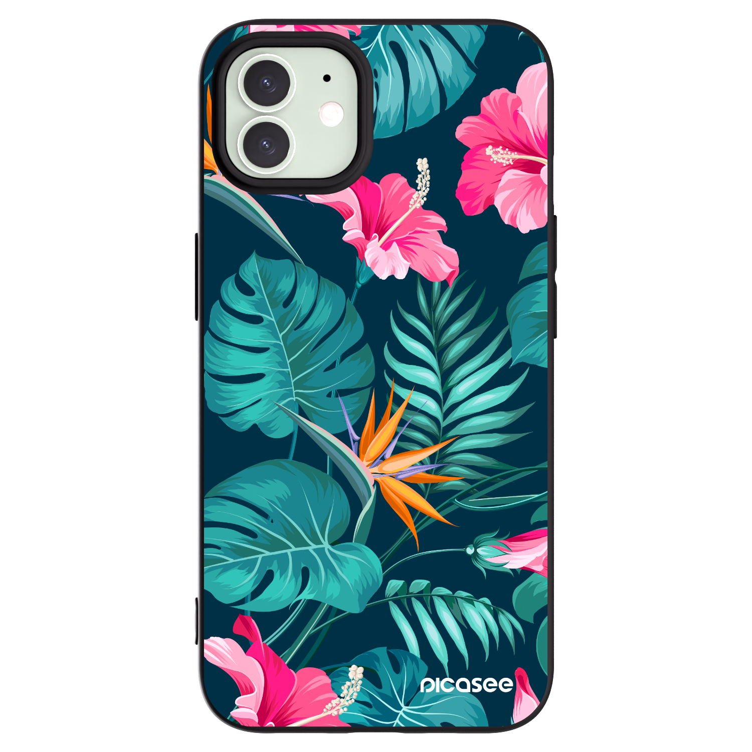 Picasee Μαύρη θήκη σιλικόνης για Apple iPhone 12 - Pink Monstera