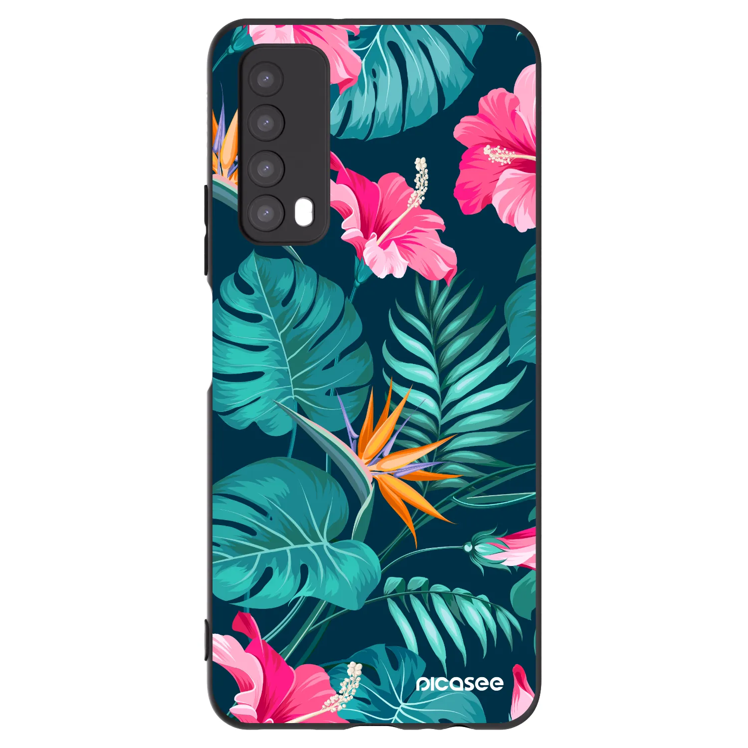 Picasee Μαύρη θήκη σιλικόνης για Huawei P Smart 2021 - Pink Monstera