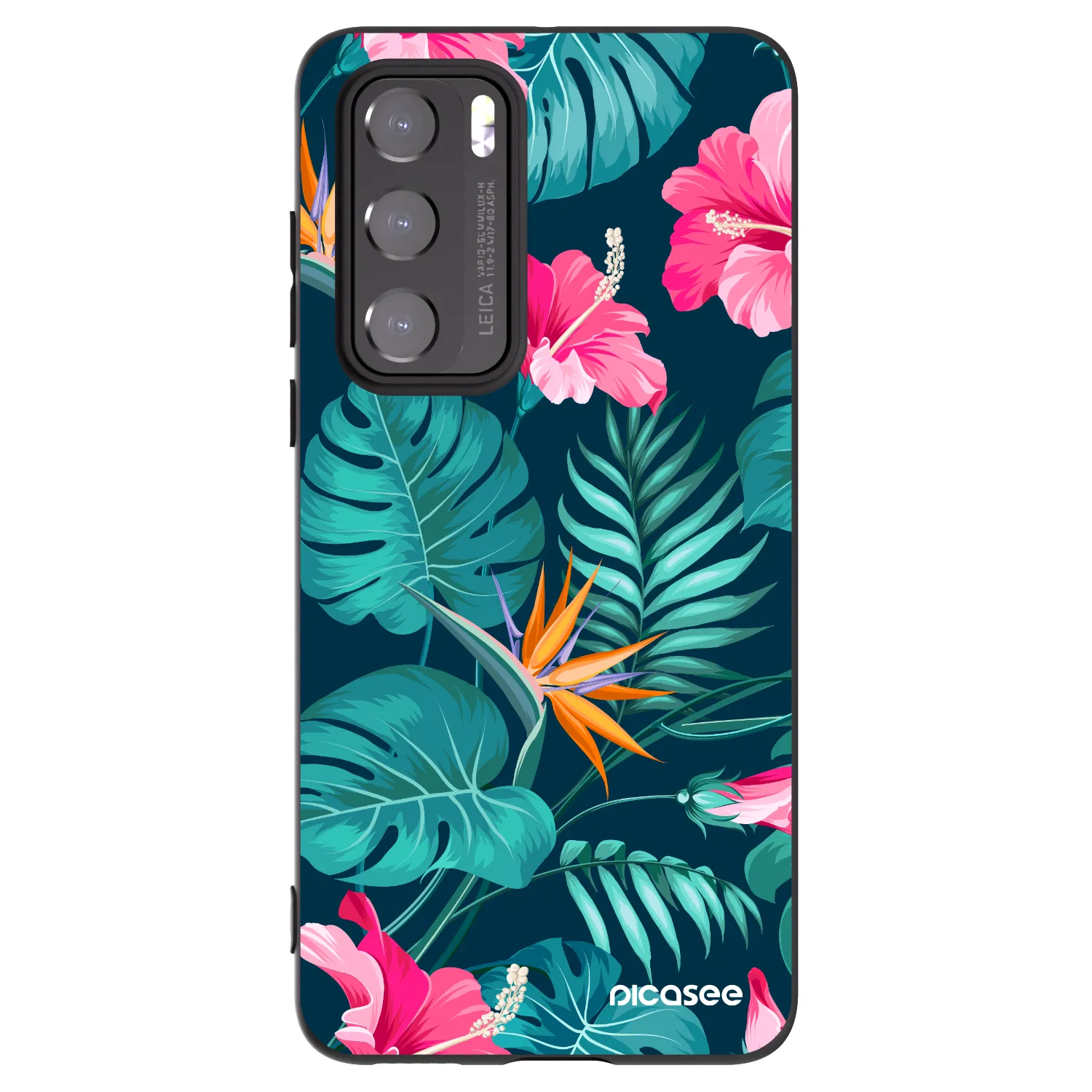 Picasee Μαύρη θήκη σιλικόνης για Huawei P40 - Pink Monstera