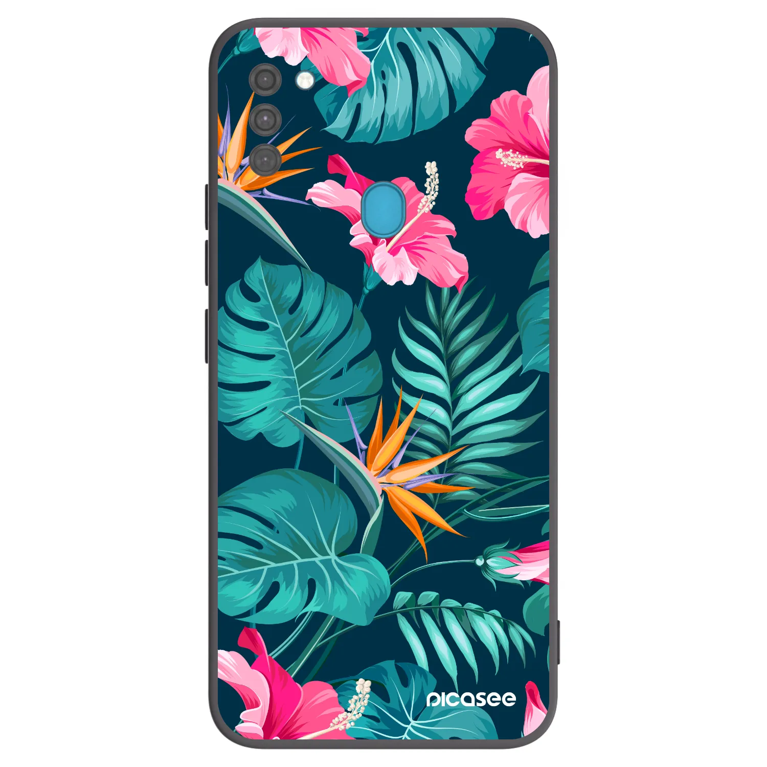 Picasee Μαύρη θήκη σιλικόνης για Samsung Galaxy M11 - Pink Monstera
