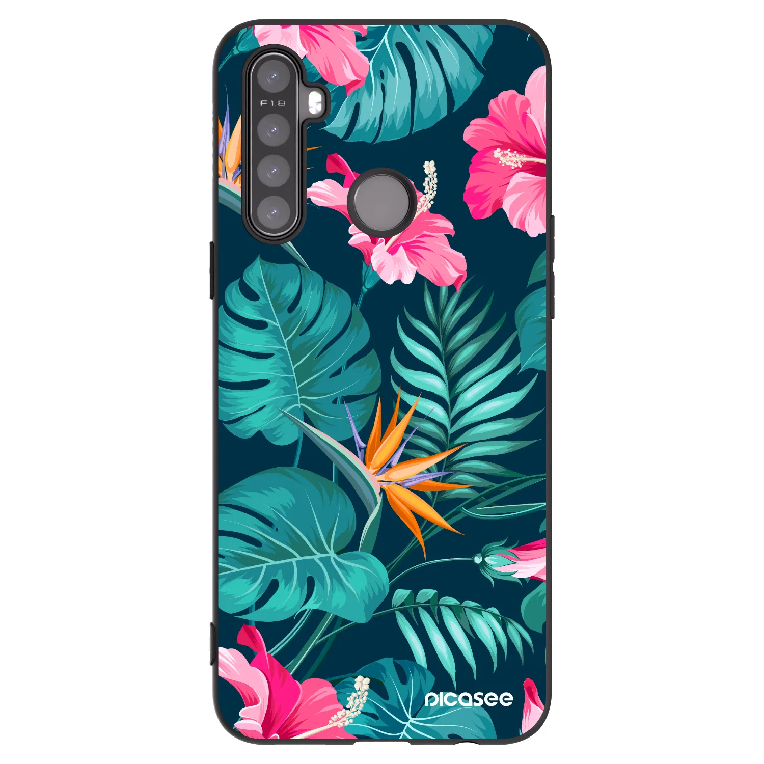 Picasee Μαύρη θήκη σιλικόνης για Realme 6i - Pink Monstera
