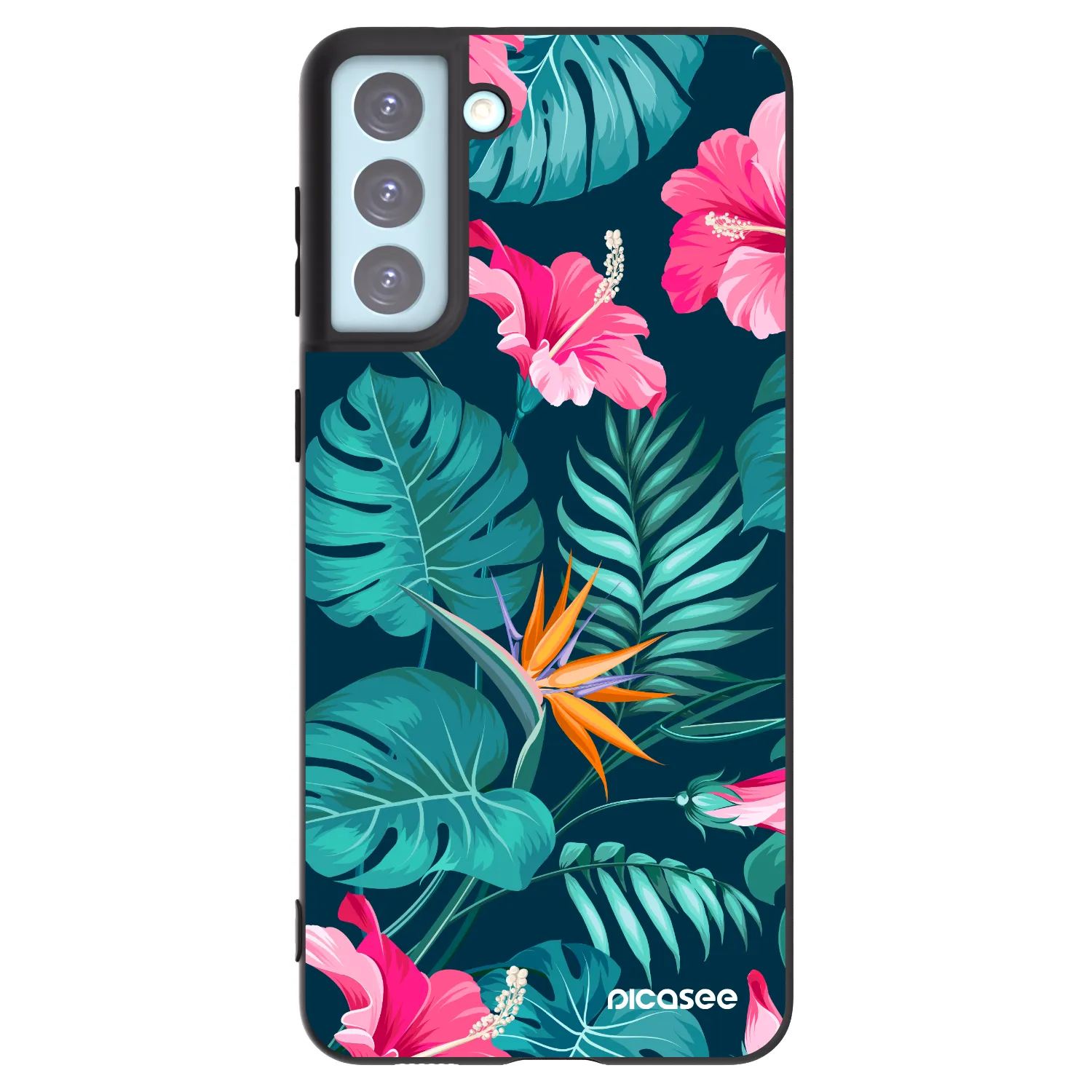 Picasee Μαύρη θήκη σιλικόνης για Samsung Galaxy S21+ 5G G996F - Pink Monstera