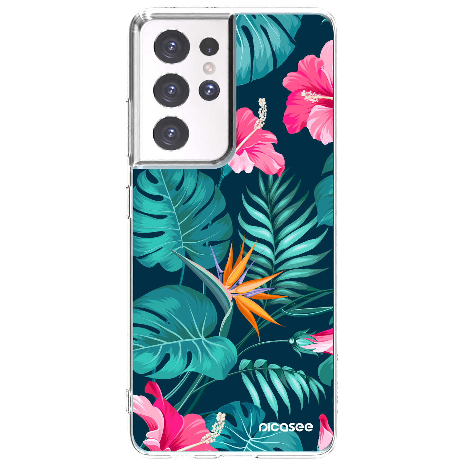 Picasee διαφανής θήκη σιλικόνης Samsung Galaxy S21 Ultra 5G G998B - Pink Monstera