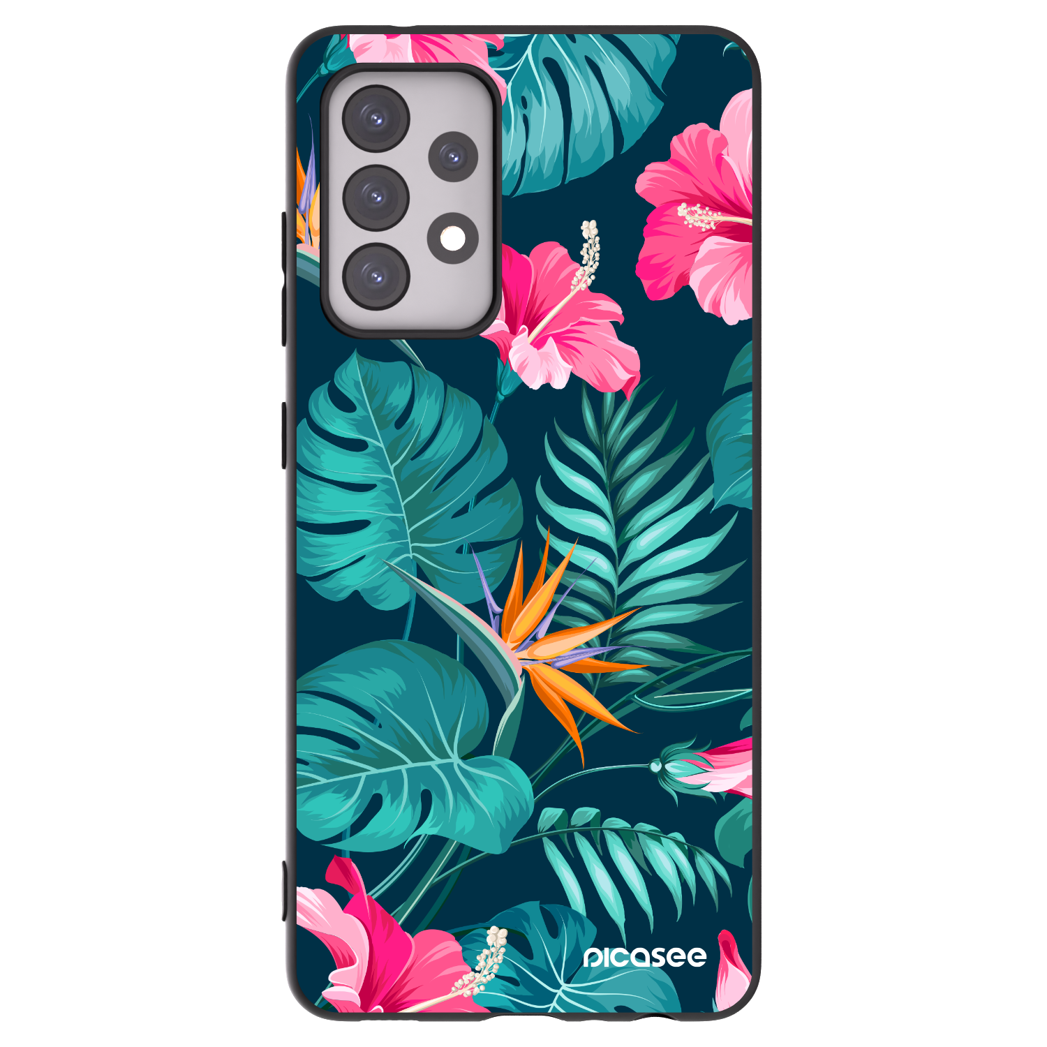 Picasee Μαύρη θήκη σιλικόνης για Samsung Galaxy A52 5G A525F - Pink Monstera