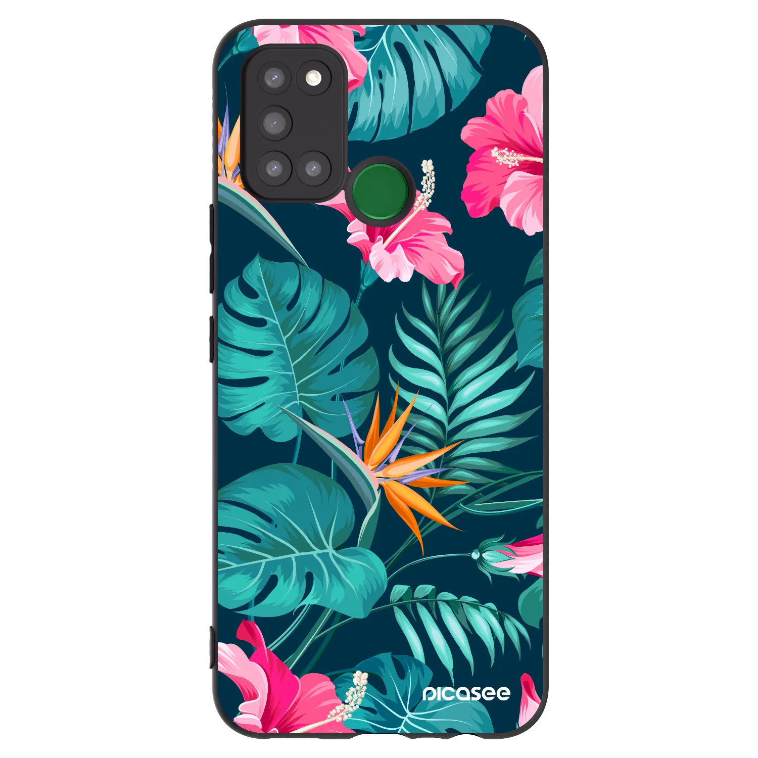 Picasee Μαύρη θήκη σιλικόνης για Realme 7i - Pink Monstera