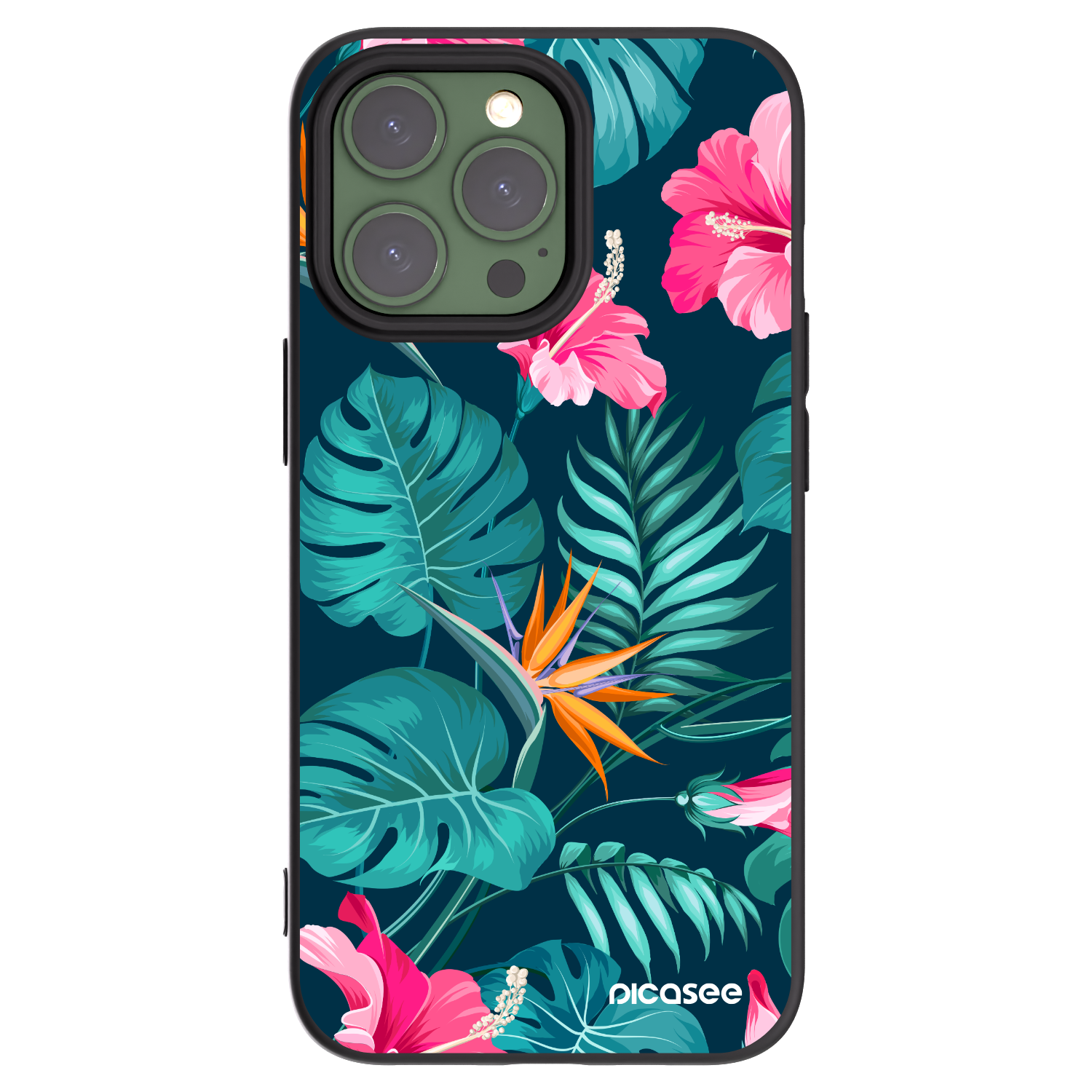 Picasee Μαύρη θήκη σιλικόνης για Apple iPhone 13 Pro - Pink Monstera