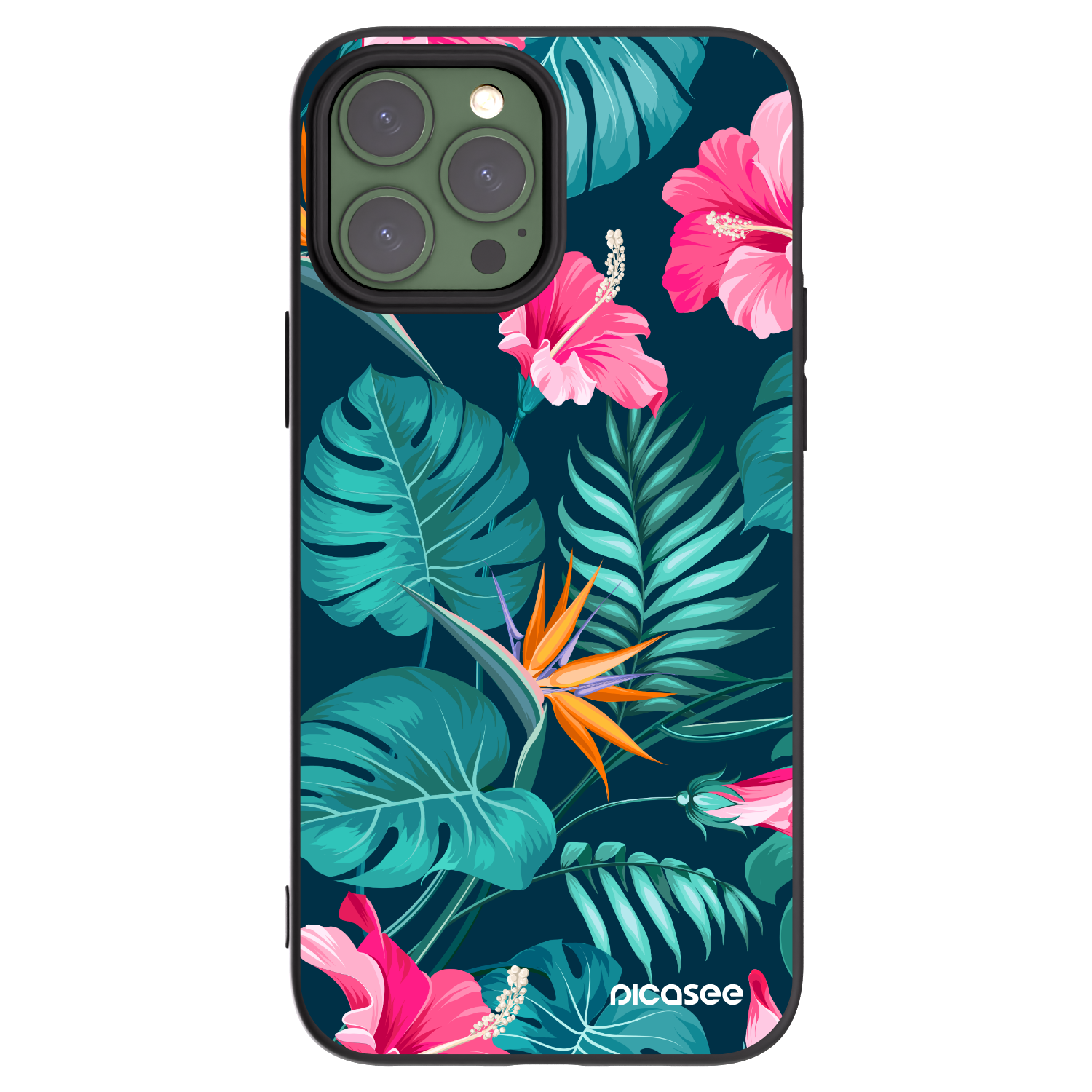 Picasee Μαύρη θήκη σιλικόνης για Apple iPhone 13 Pro Max - Pink Monstera