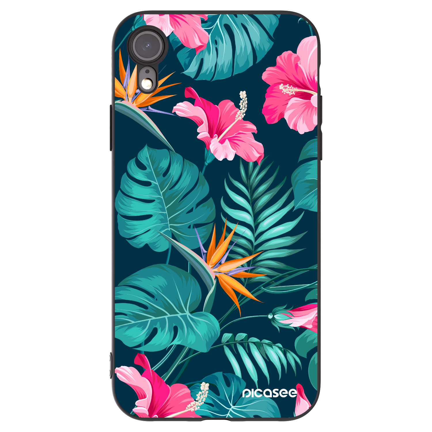 Picasee Μαύρη θήκη σιλικόνης για Apple iPhone XR - Pink Monstera