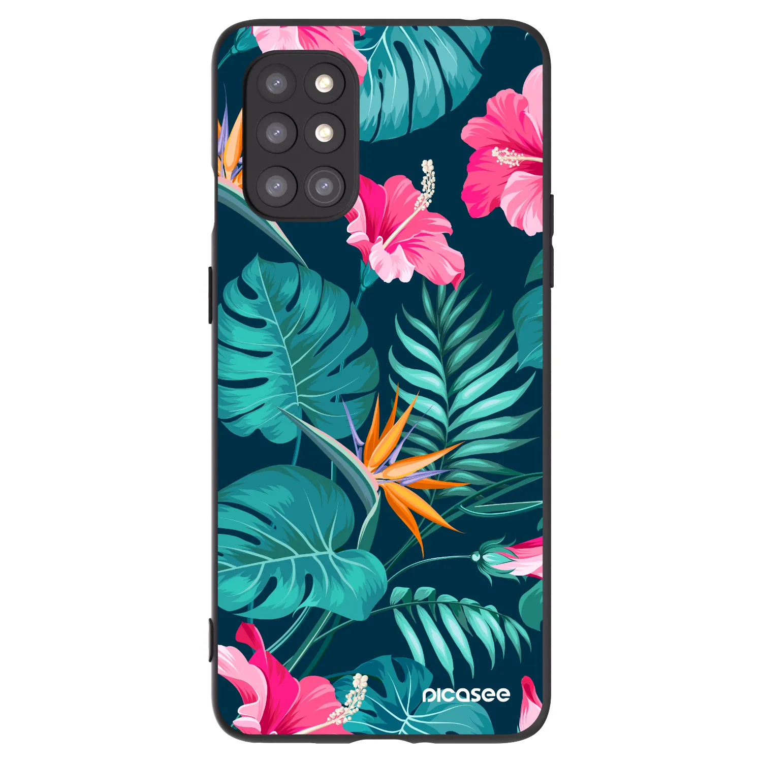 Picasee Μαύρη θήκη σιλικόνης για OnePlus 8T - Pink Monstera
