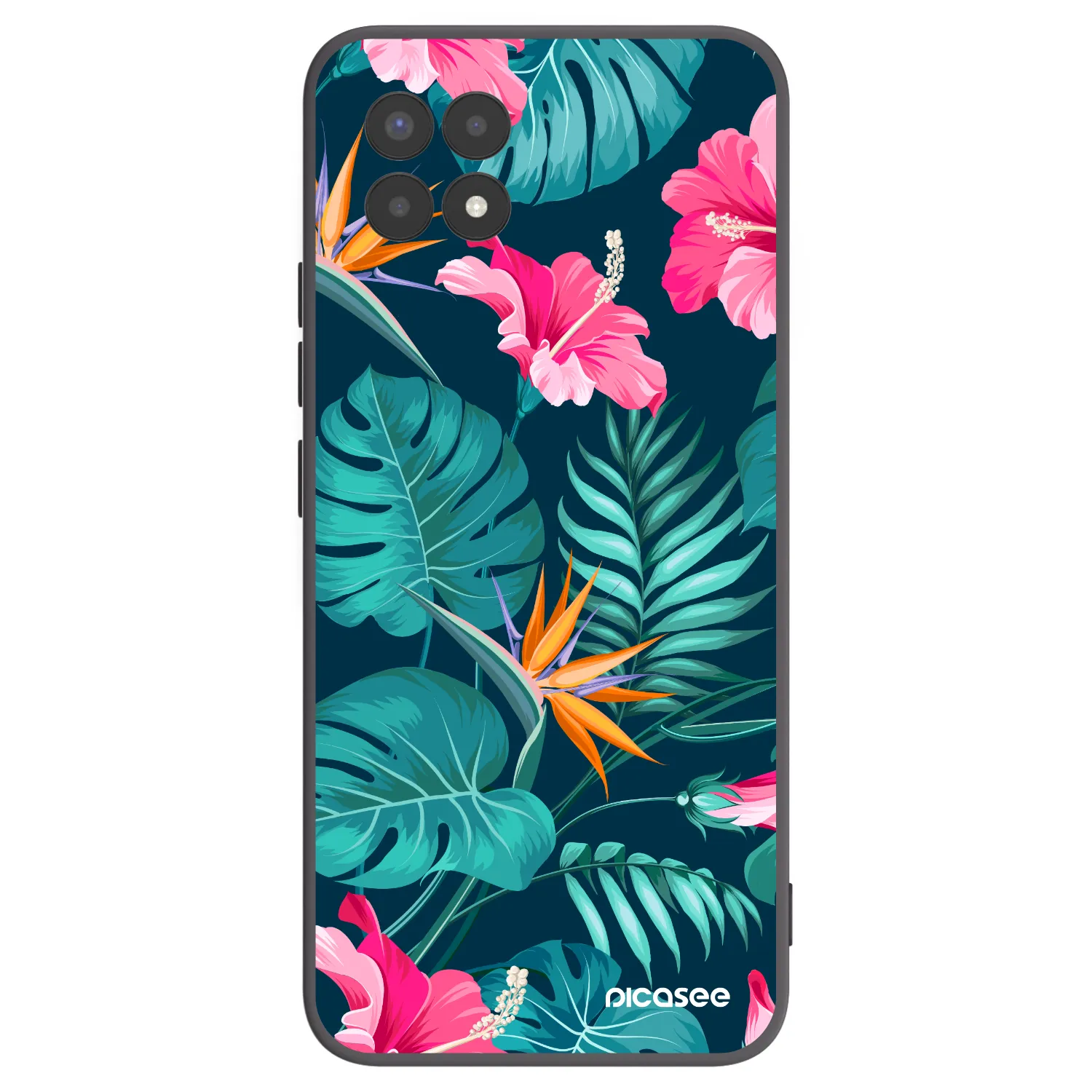 Picasee Μαύρη θήκη σιλικόνης για Realme 8i - Pink Monstera