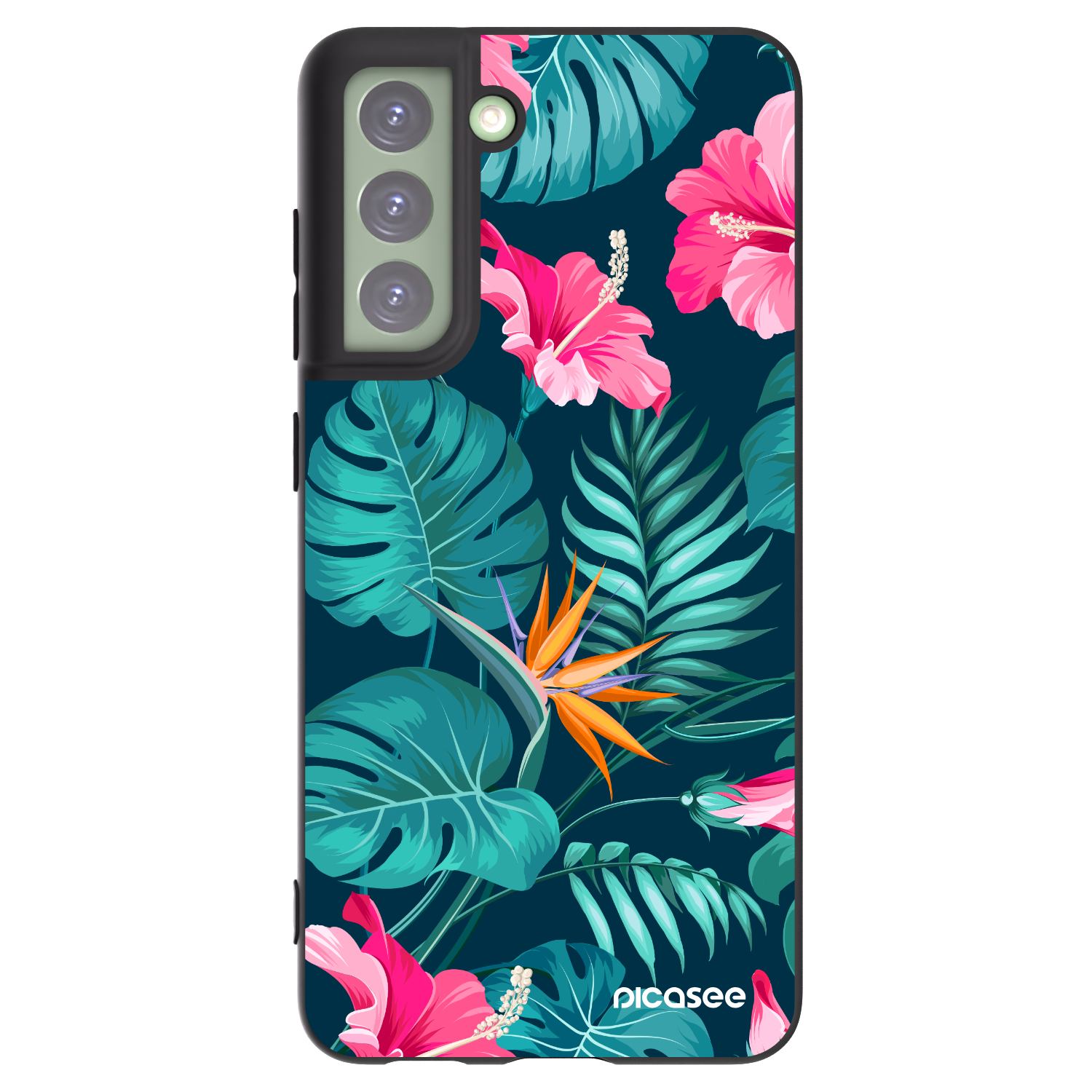 Picasee Μαύρη θήκη σιλικόνης για Samsung Galaxy S21 FE 5G - Pink Monstera