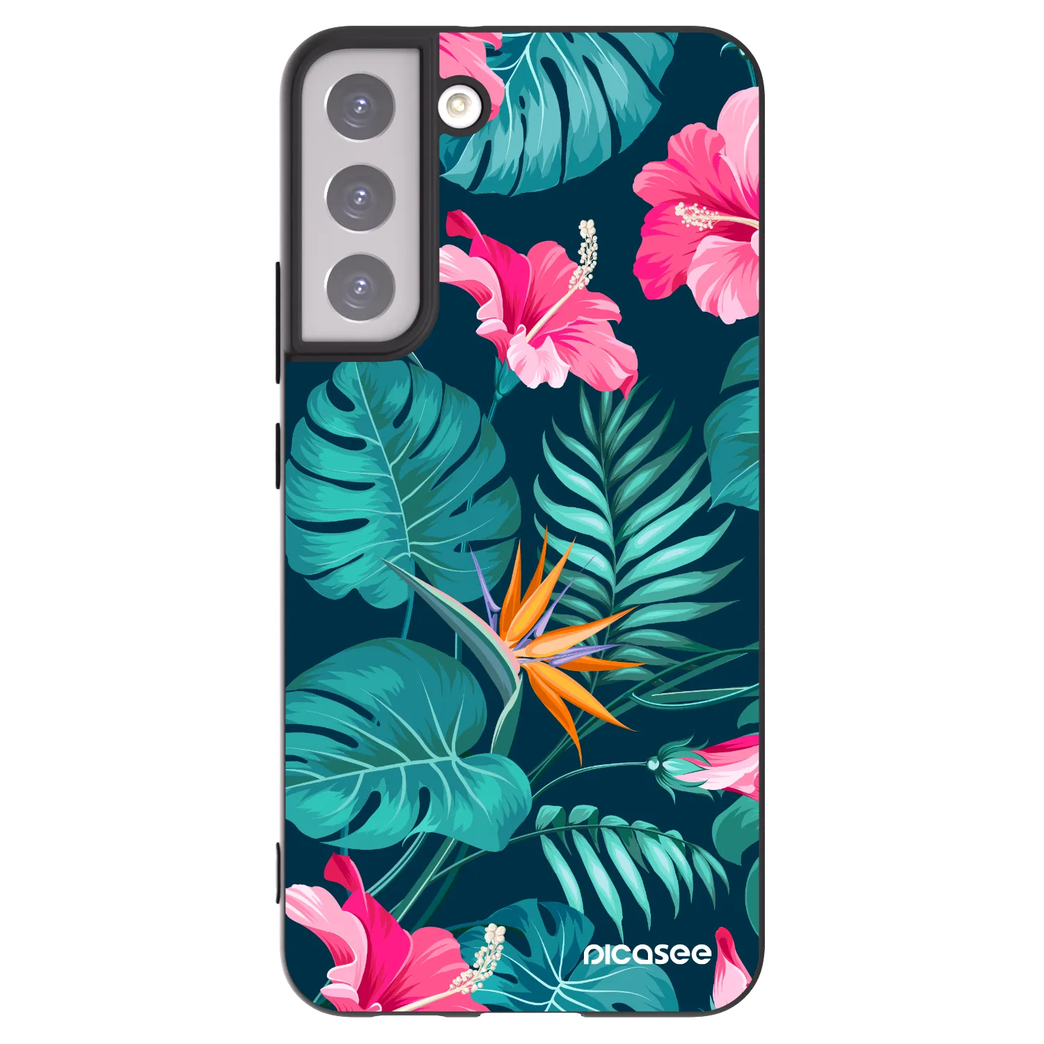 Picasee Μαύρη θήκη σιλικόνης για Samsung Galaxy S22+ 5G - Pink Monstera