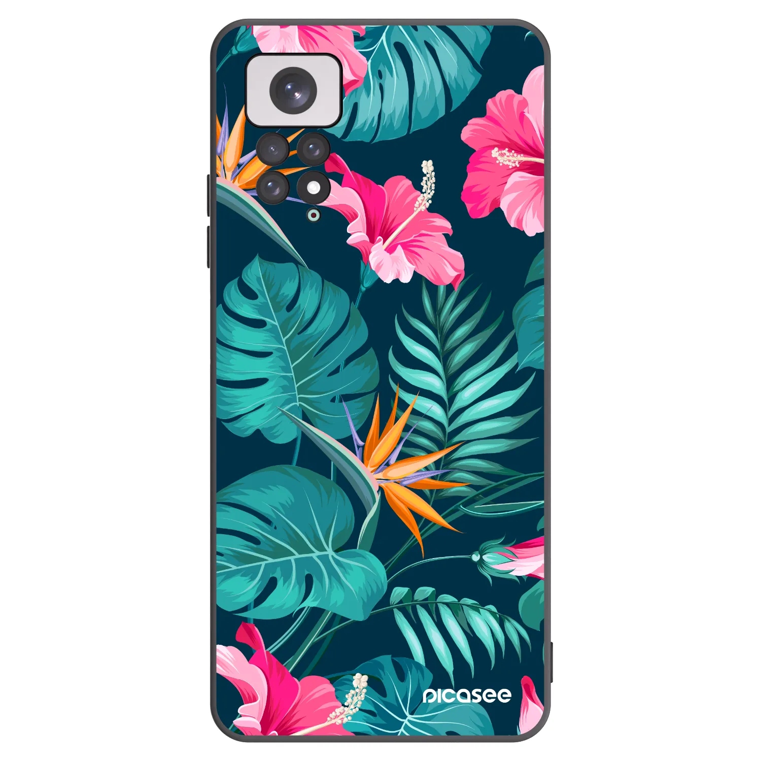 Picasee Μαύρη θήκη σιλικόνης για Xiaomi Redmi Note 11 - Pink Monstera