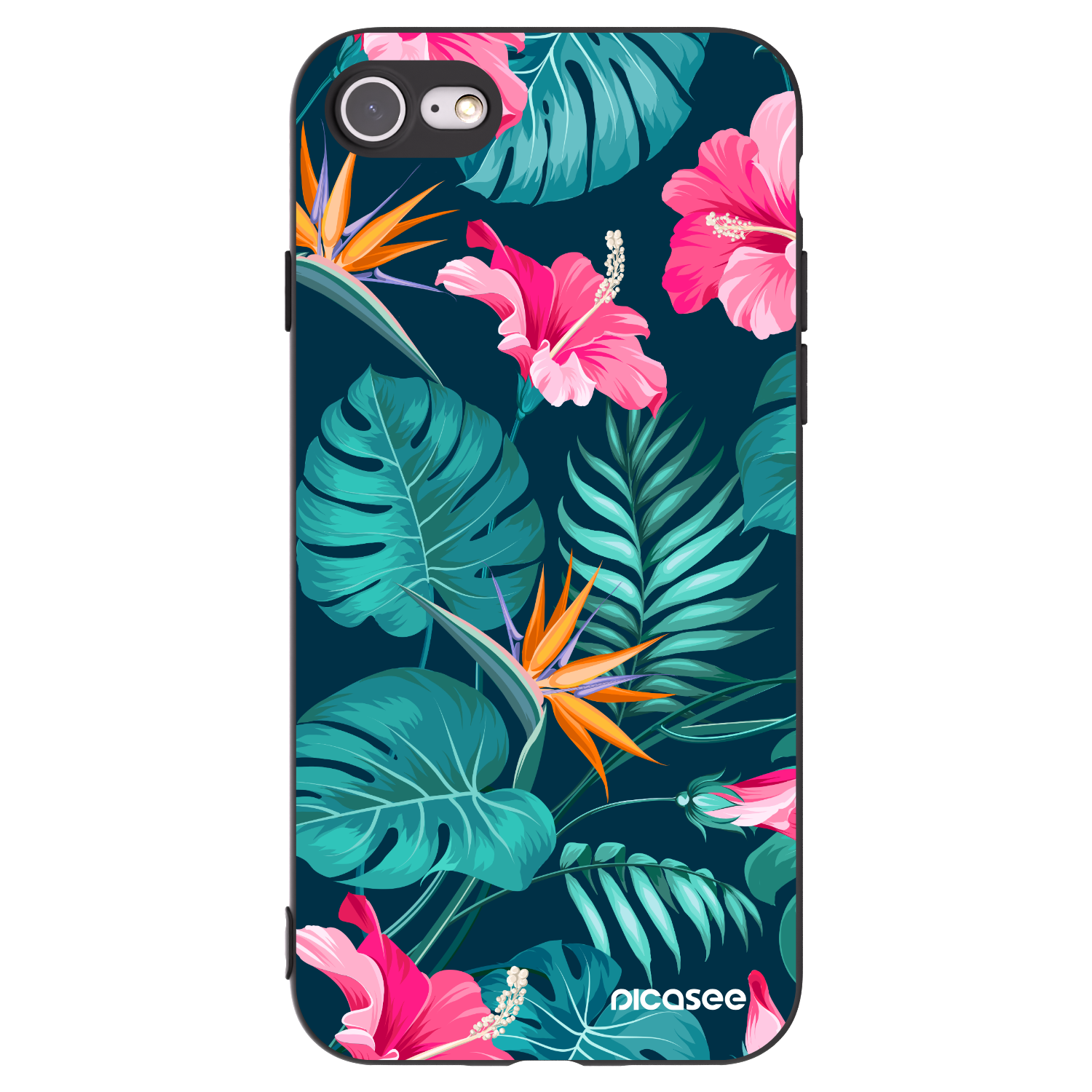 Picasee Μαύρη θήκη σιλικόνης για Apple iPhone SE 2022 - Pink Monstera