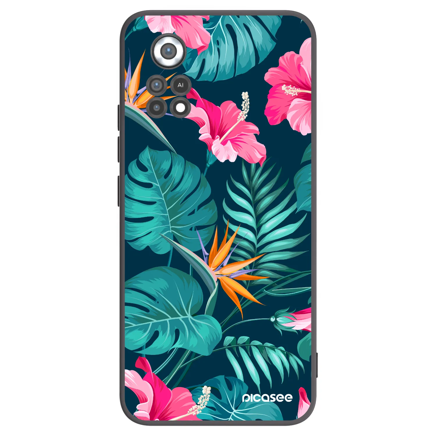 Picasee Μαύρη θήκη σιλικόνης για Xiaomi Poco X4 Pro 5G - Pink Monstera