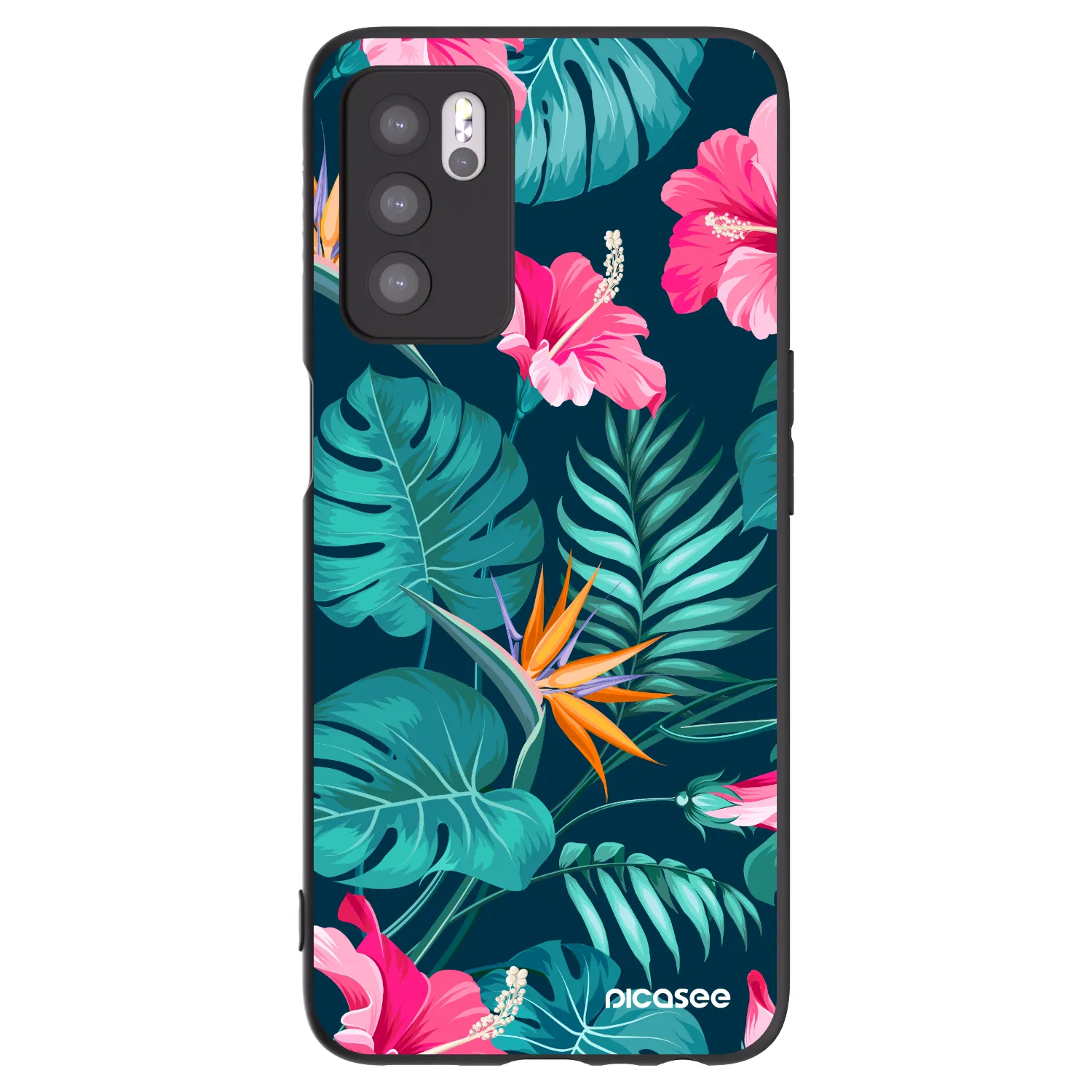 Picasee Μαύρη θήκη σιλικόνης για OPPO A16 - Pink Monstera