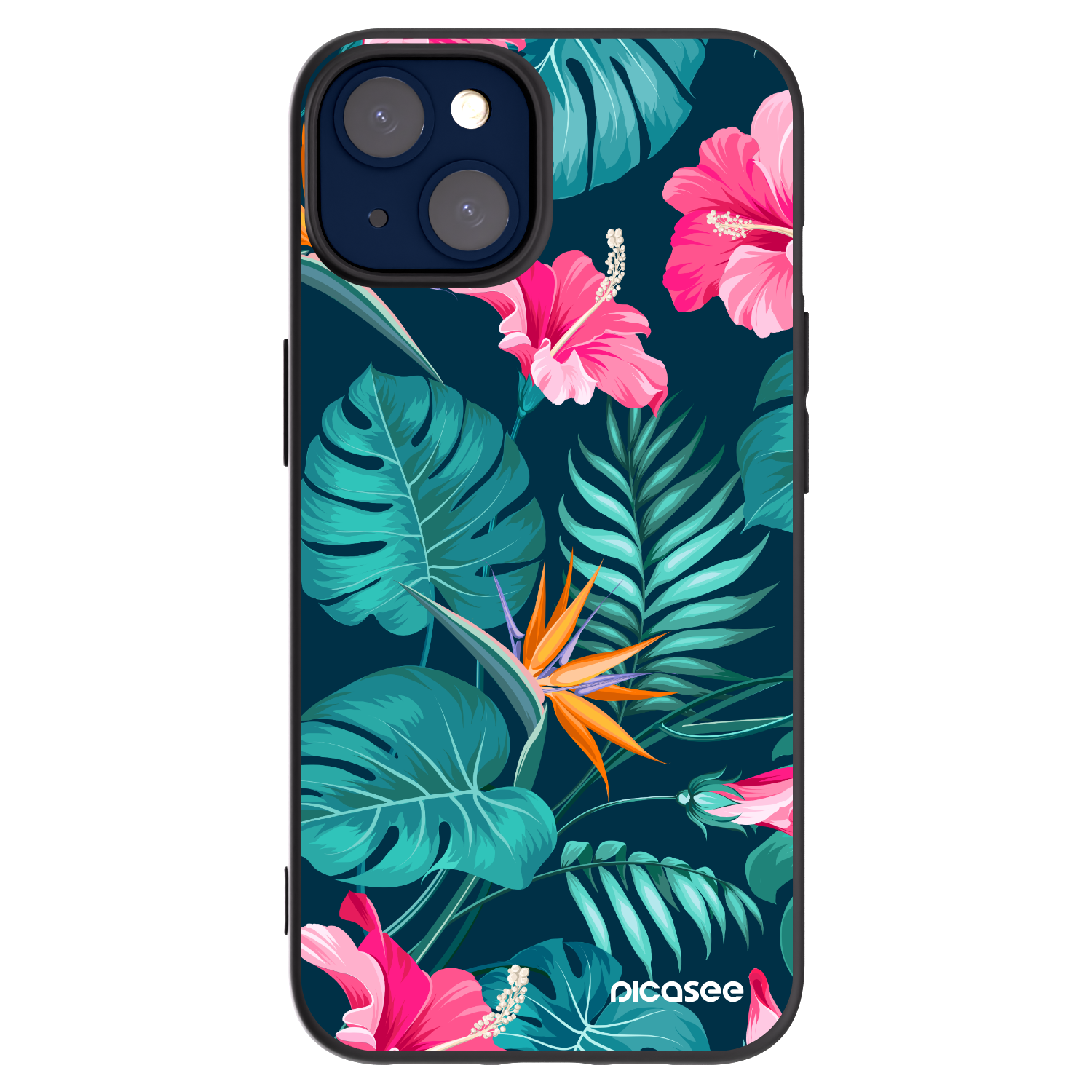 Picasee Μαύρη θήκη σιλικόνης για Apple iPhone 14 - Pink Monstera
