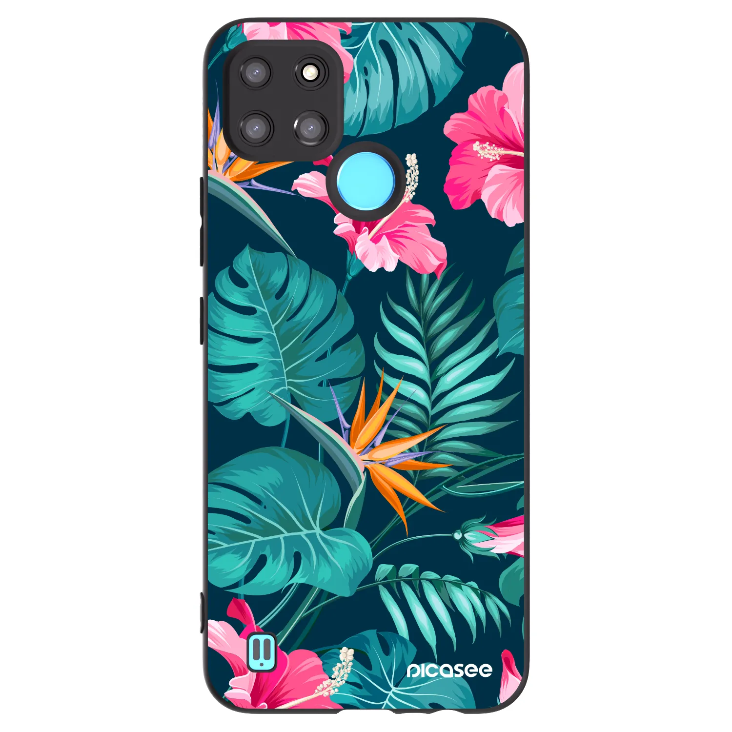 Picasee Μαύρη θήκη σιλικόνης για Realme C21Y - Pink Monstera