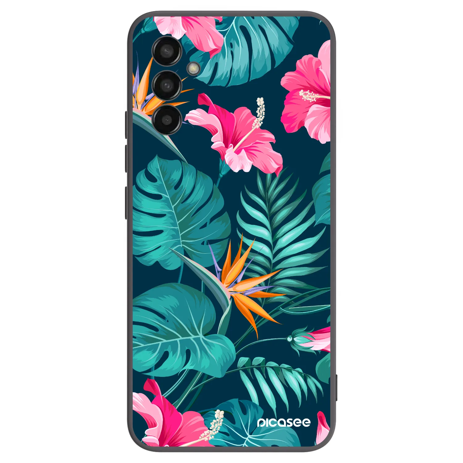Picasee Μαύρη θήκη σιλικόνης για Samsung Galaxy M13 M135F - Pink Monstera