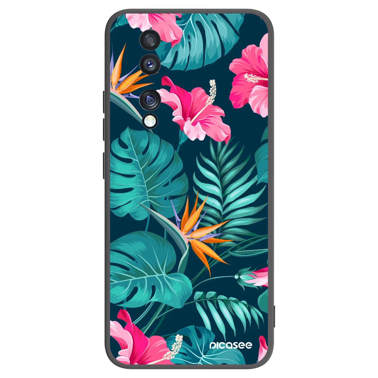 Picasee Μαύρη θήκη σιλικόνης για Honor 70 - Pink Monstera
