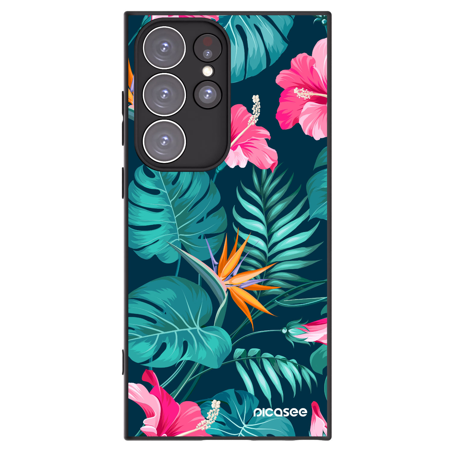 Picasee Μαύρη θήκη σιλικόνης για Samsung Galaxy S23 Ultra 5G - Pink Monstera