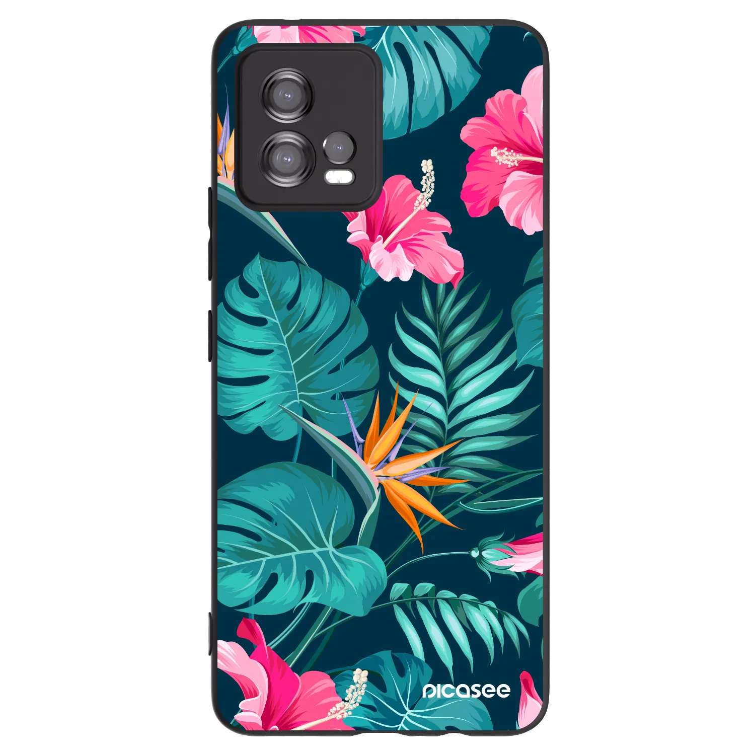 Picasee Μαύρη θήκη σιλικόνης για Motorola Moto G72 - Pink Monstera