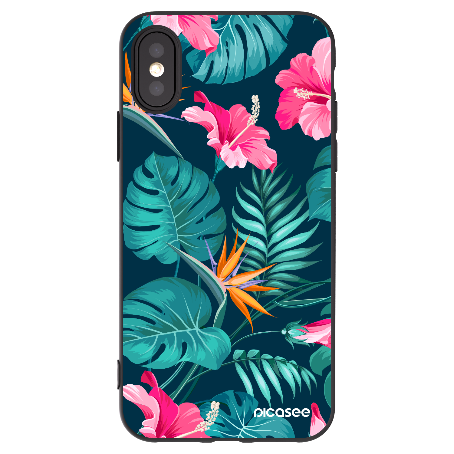Picasee Μαύρη θήκη σιλικόνης για Apple iPhone X/XS - Pink Monstera