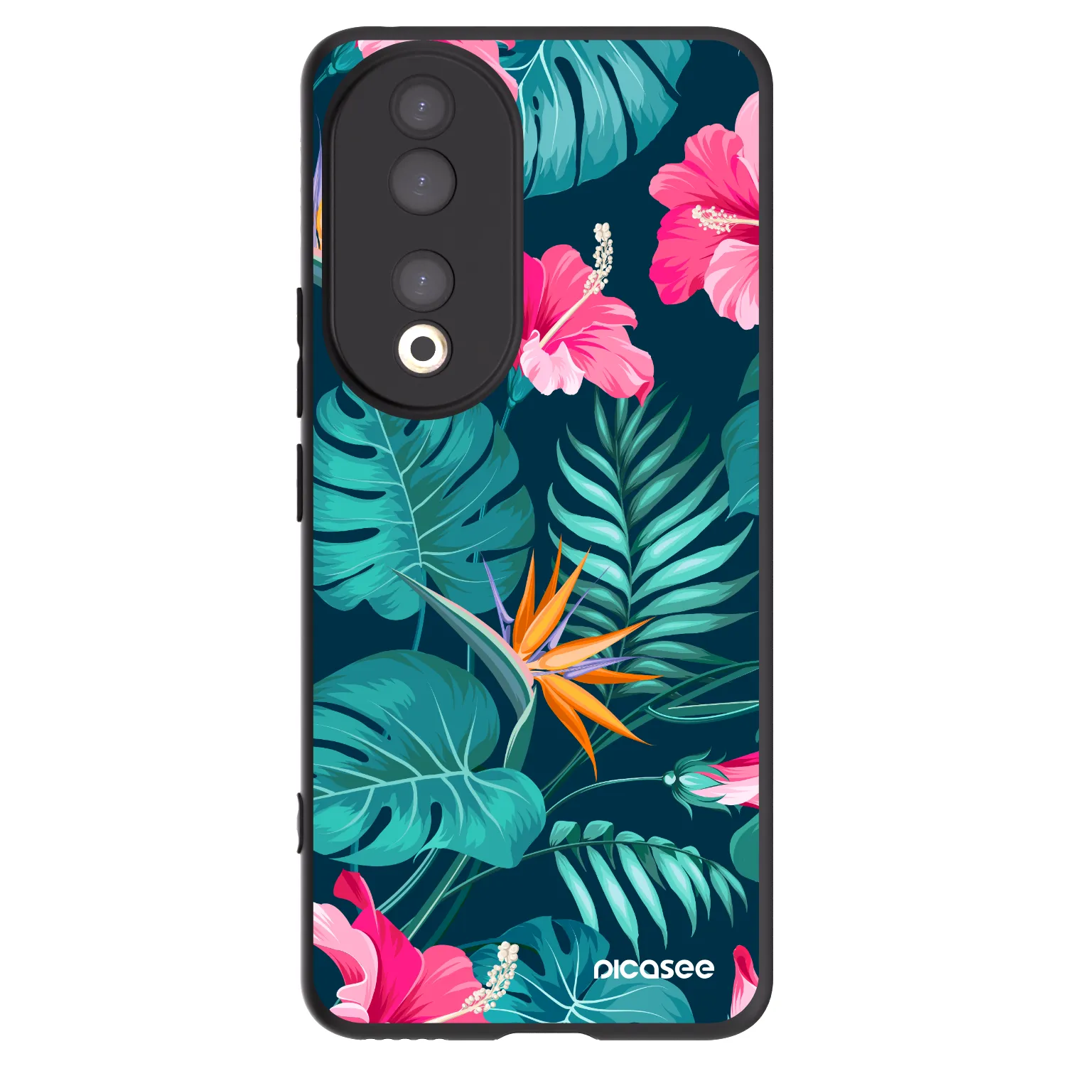 Picasee Μαύρη θήκη σιλικόνης για Honor 90 5G - Pink Monstera