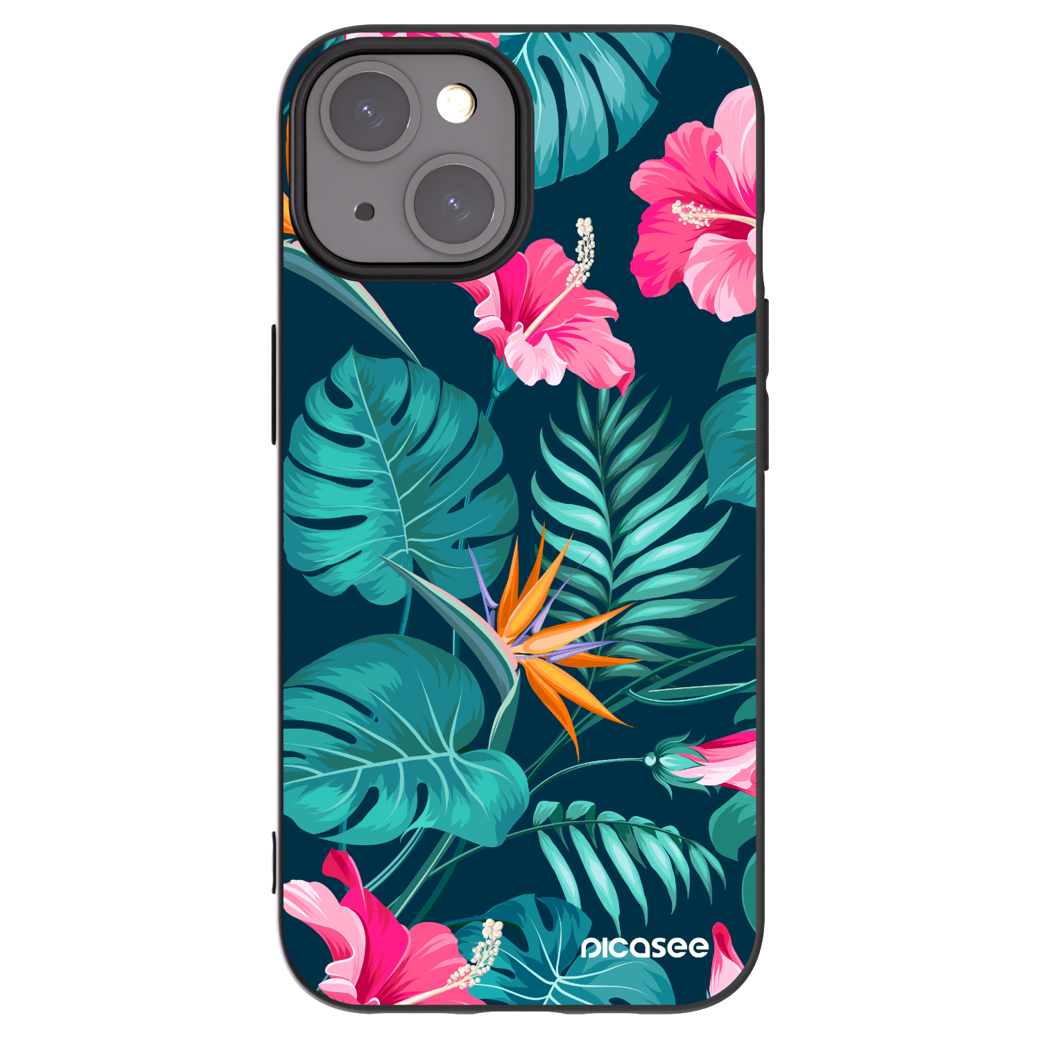 Picasee Μαύρη θήκη σιλικόνης για Apple iPhone 15 - Pink Monstera