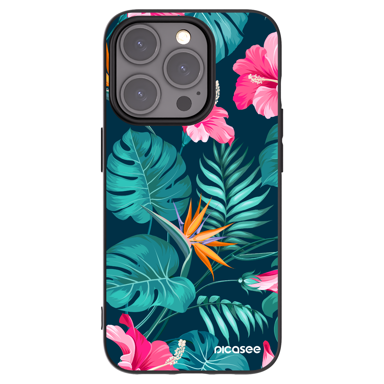 Picasee Μαύρη θήκη σιλικόνης για Apple iPhone 15 Pro - Pink Monstera
