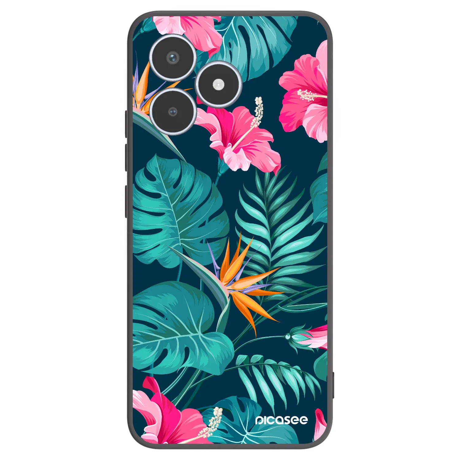 Picasee Μαύρη θήκη σιλικόνης για Realme C53 - Pink Monstera