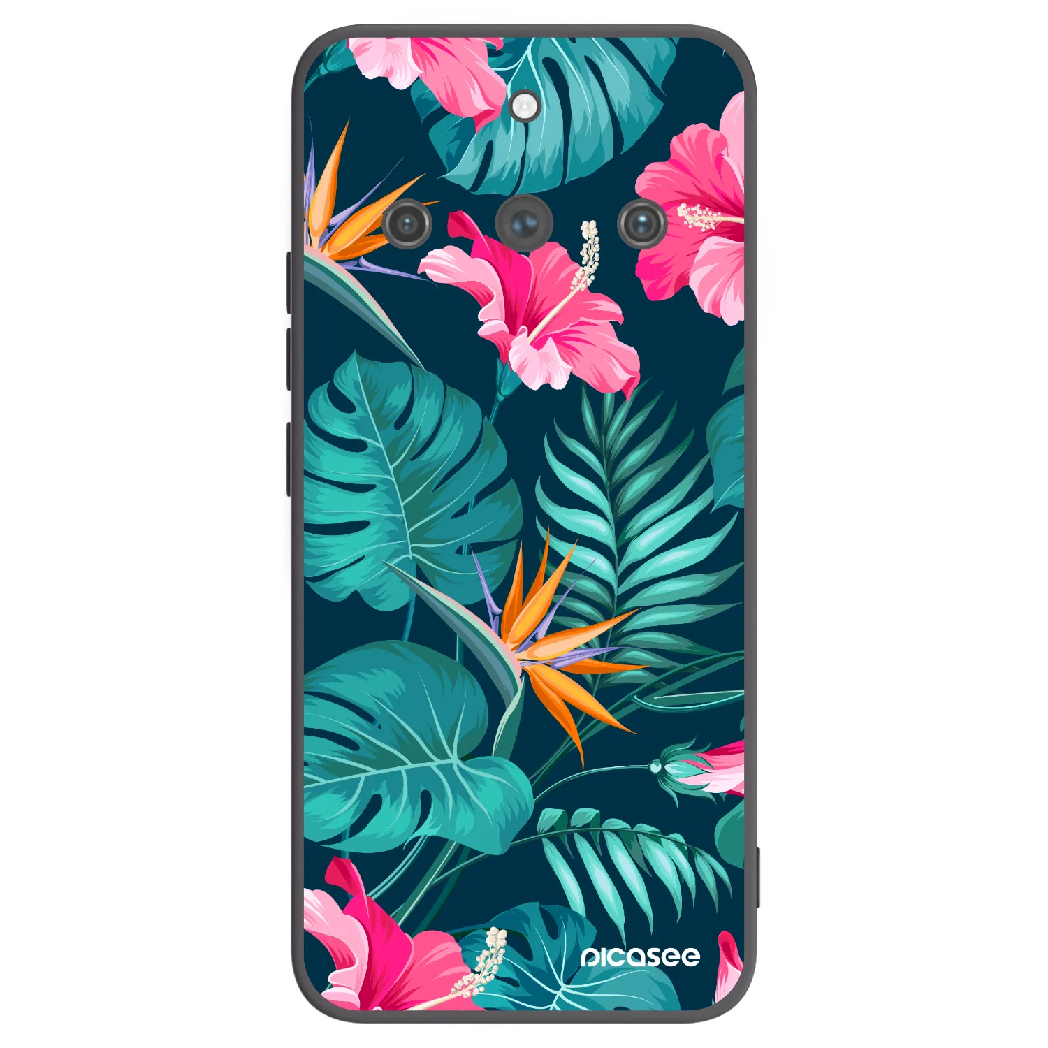 Picasee Μαύρη θήκη σιλικόνης για Realme 11 Pro+ - Pink Monstera