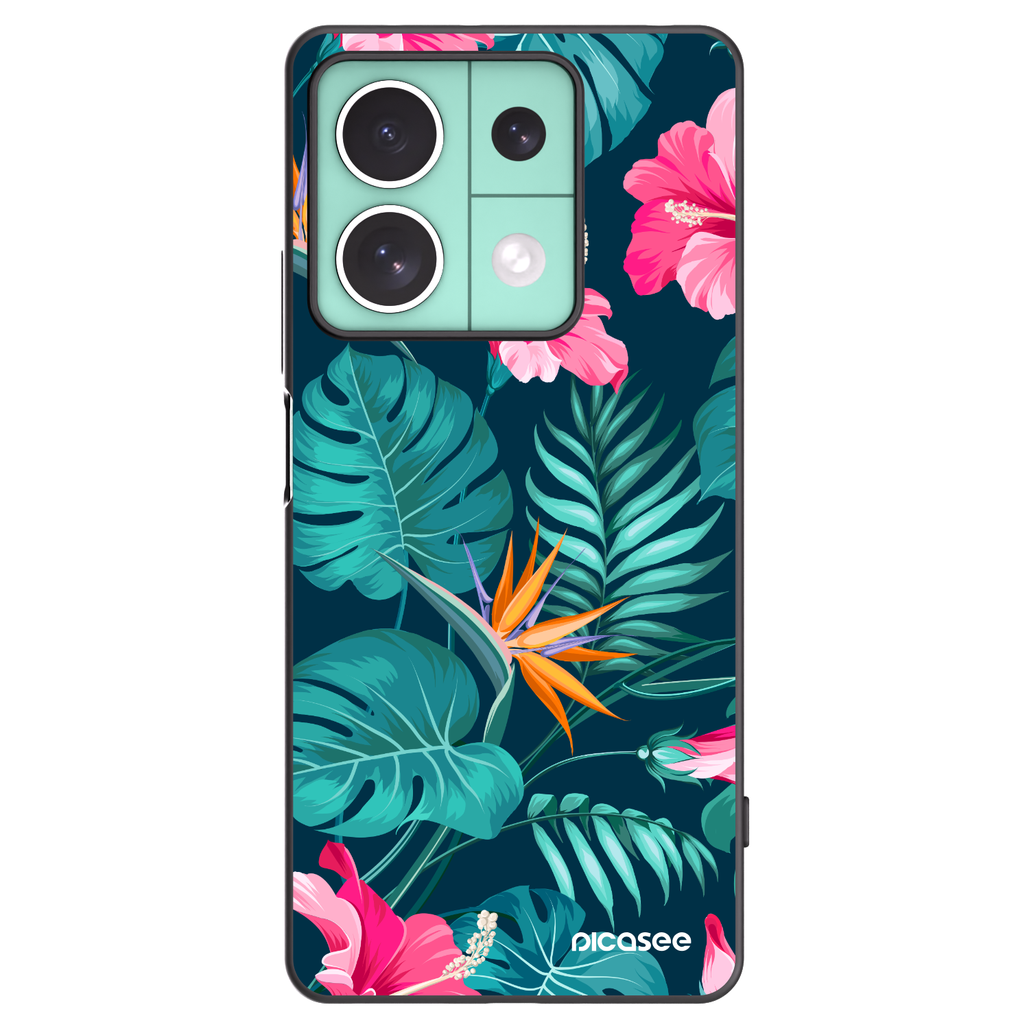 Picasee Μαύρη θήκη σιλικόνης για Xiaomi Redmi Note 13 5G - Pink Monstera