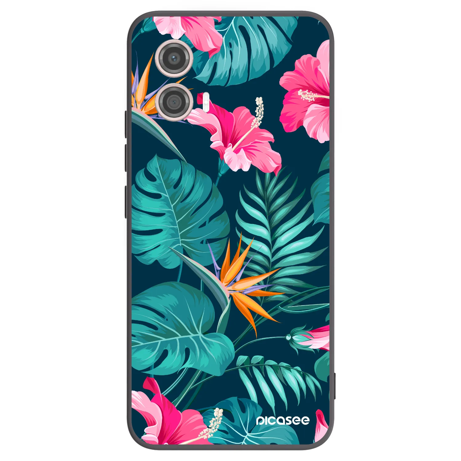 Picasee Μαύρη θήκη σιλικόνης για Motorola Moto G53 5G - Pink Monstera