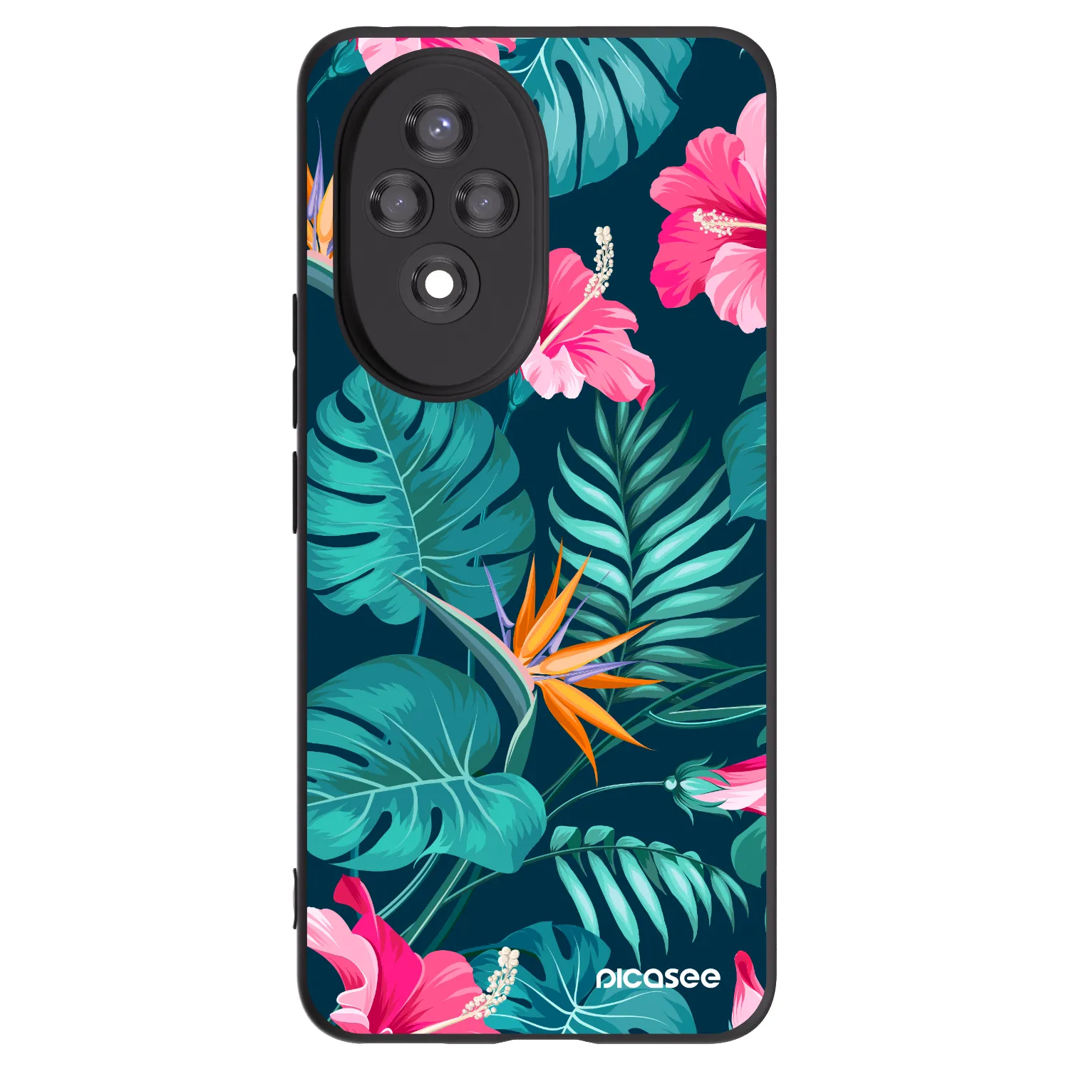 Picasee Μαύρη θήκη σιλικόνης για Honor 200 5G - Pink Monstera