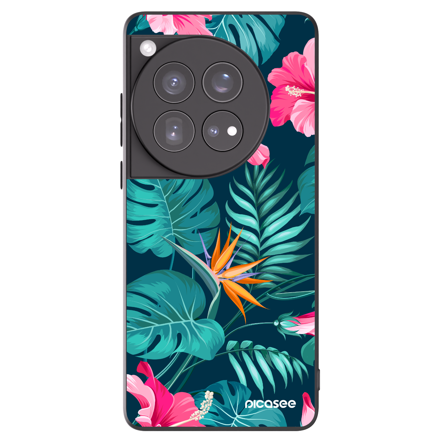 Picasee Μαύρη θήκη σιλικόνης για OnePlus 12 5G - Pink Monstera