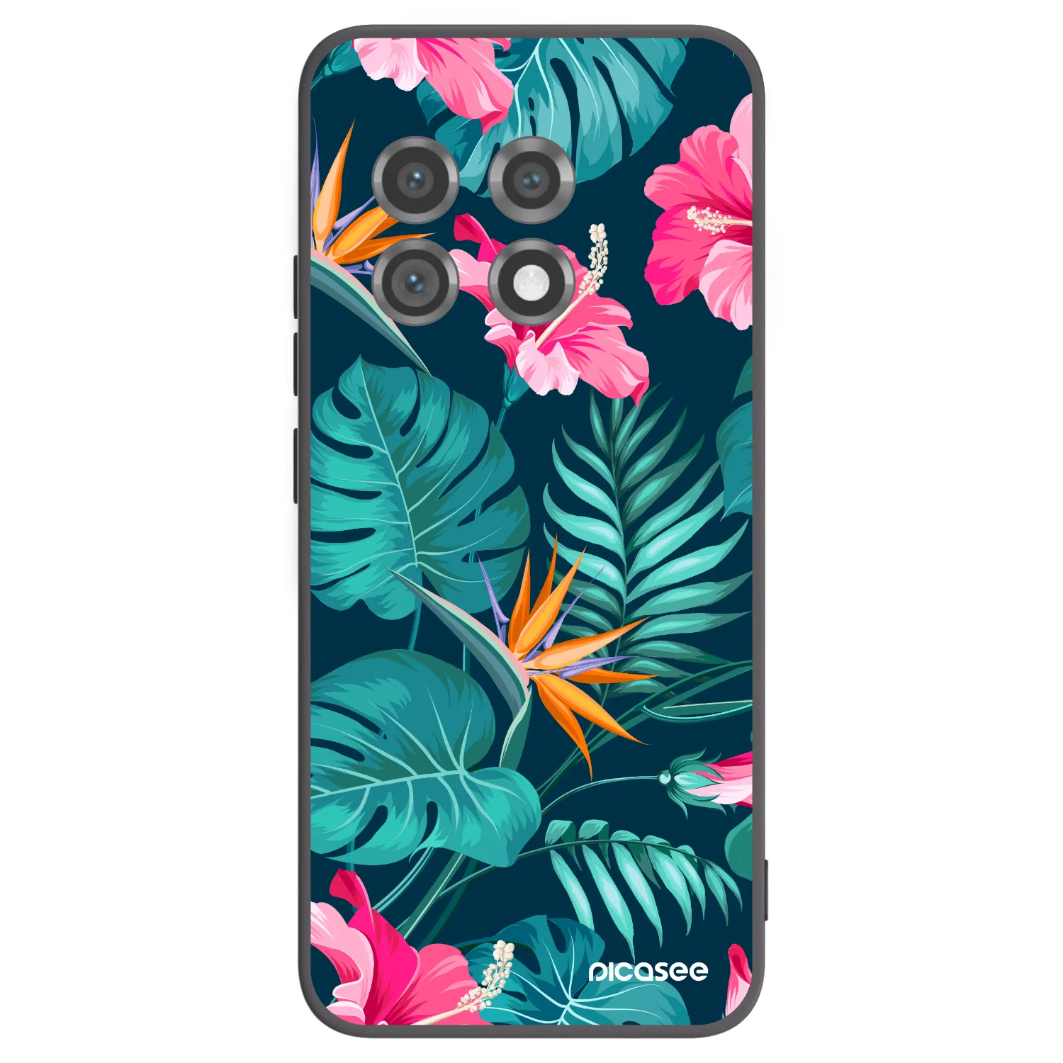 Picasee Μαύρη θήκη σιλικόνης για OnePlus 11 5G - Pink Monstera