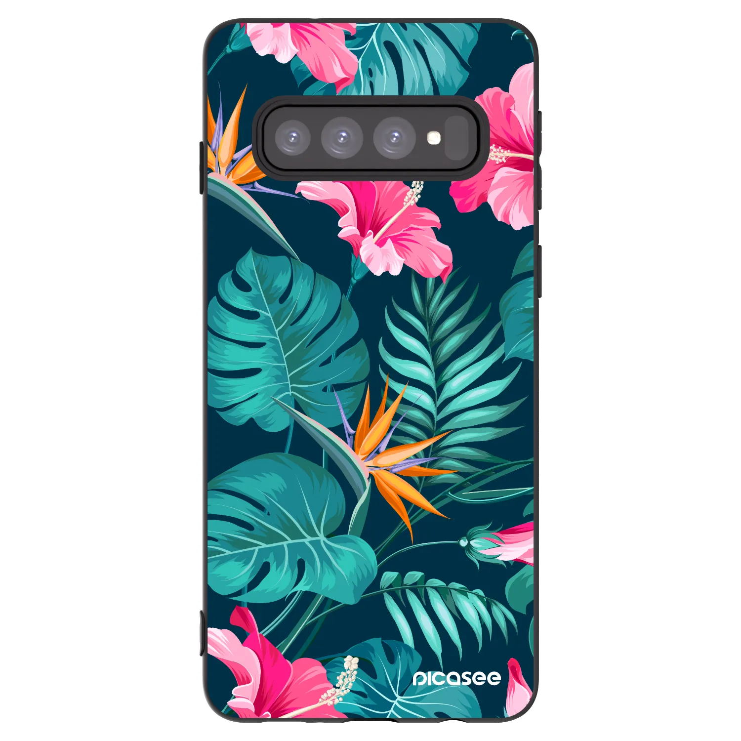 Picasee Μαύρη θήκη σιλικόνης για Samsung Galaxy S10 G973 - Pink Monstera