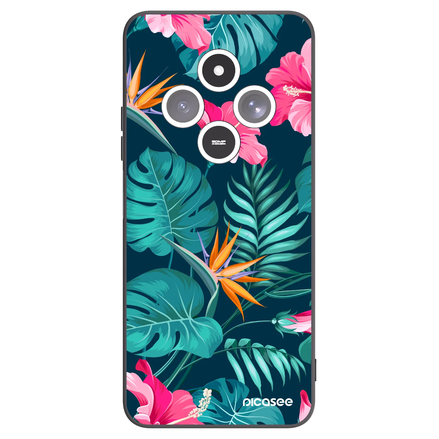 Picasee Μαύρη θήκη σιλικόνης για Xiaomi Redmi 14C - Pink Monstera
