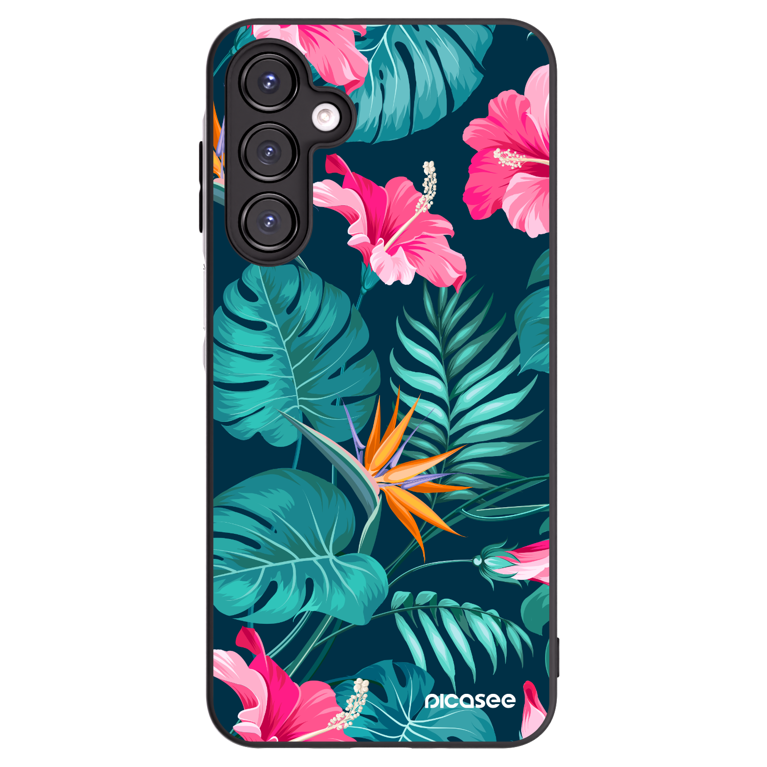 Picasee Μαύρη θήκη σιλικόνης για Samsung Galaxy A16 5G - Pink Monstera