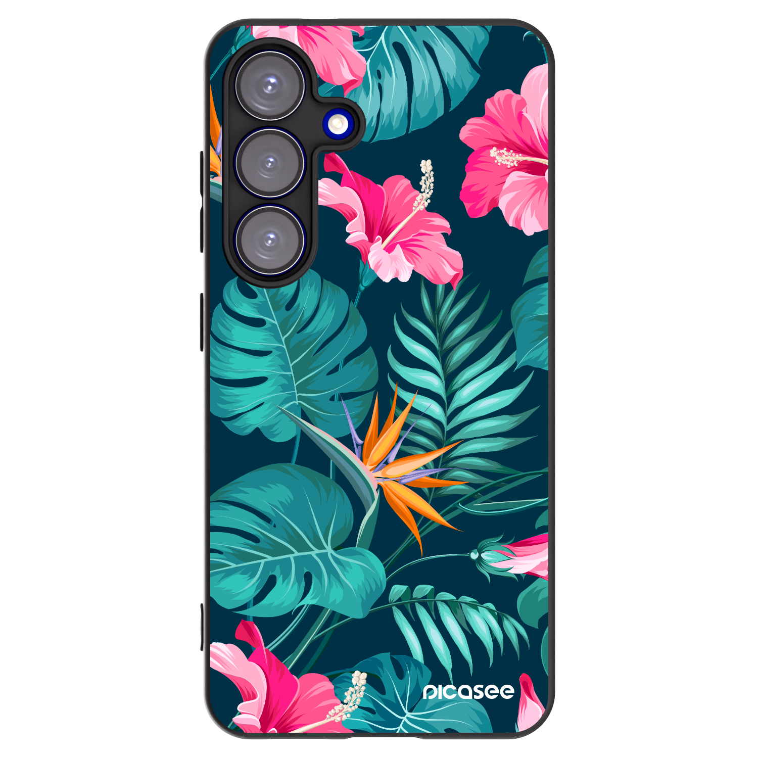 Picasee Μαύρη θήκη σιλικόνης για Samsung Galaxy S25 5G - Pink Monstera