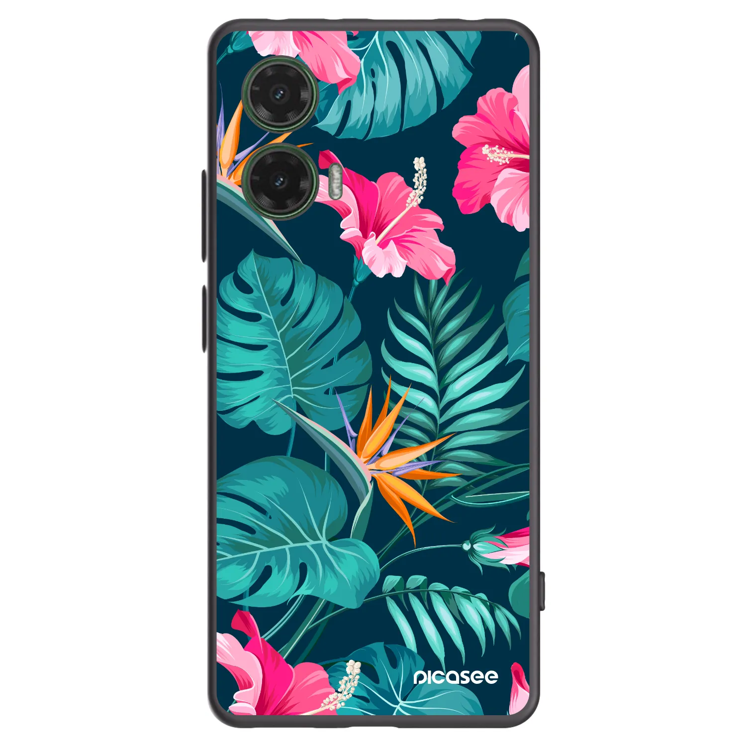 Picasee Μαύρη θήκη σιλικόνης για Motorola Moto G35 5G - Pink Monstera