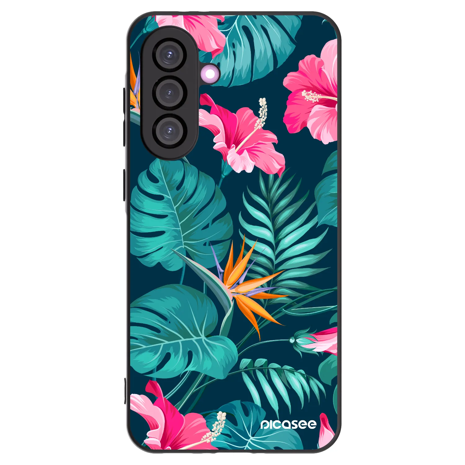 Picasee Μαύρη θήκη σιλικόνης για Samsung Galaxy A56 5G A566B - Pink Monstera